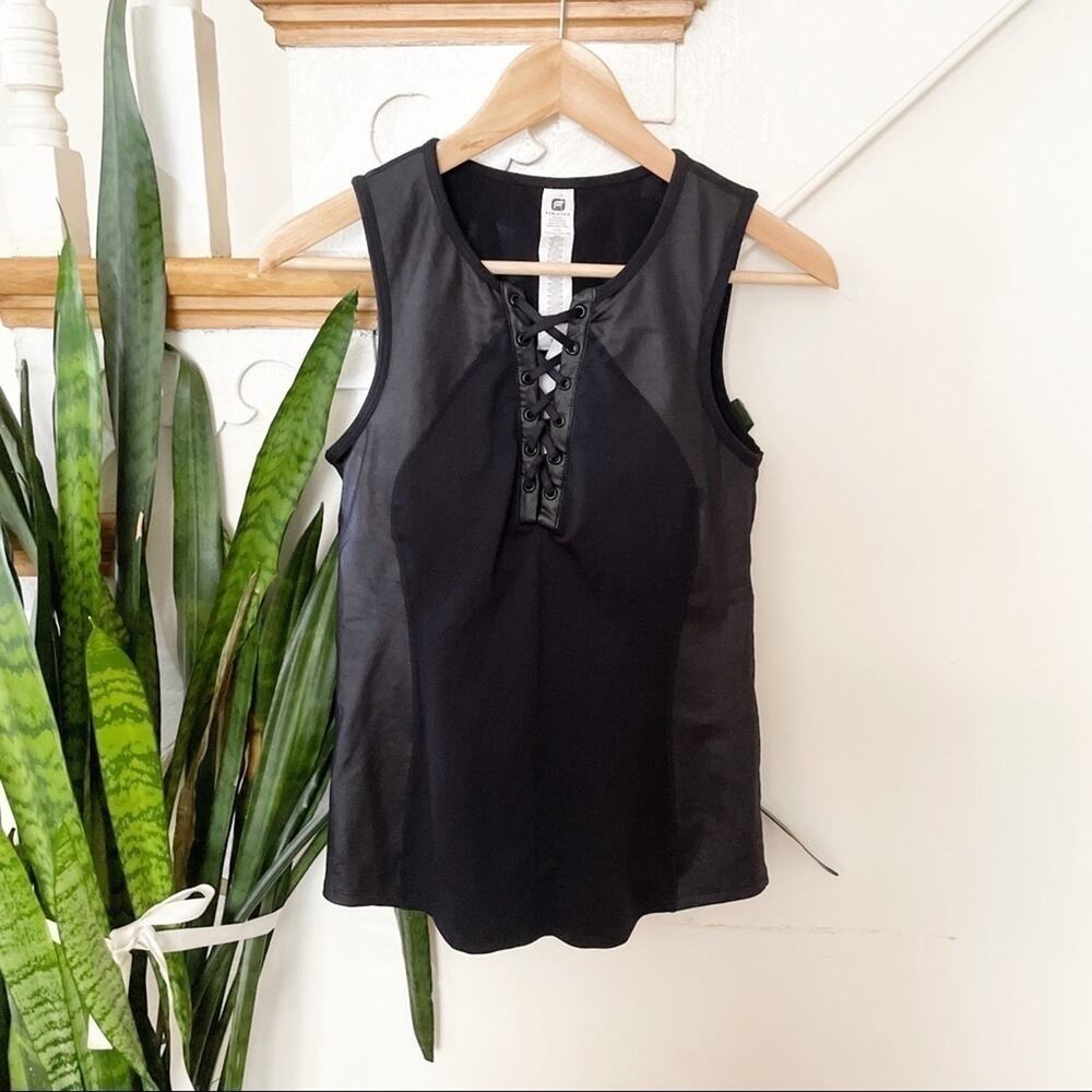 Fabletics black sleeveless lace up tank top XS NWT